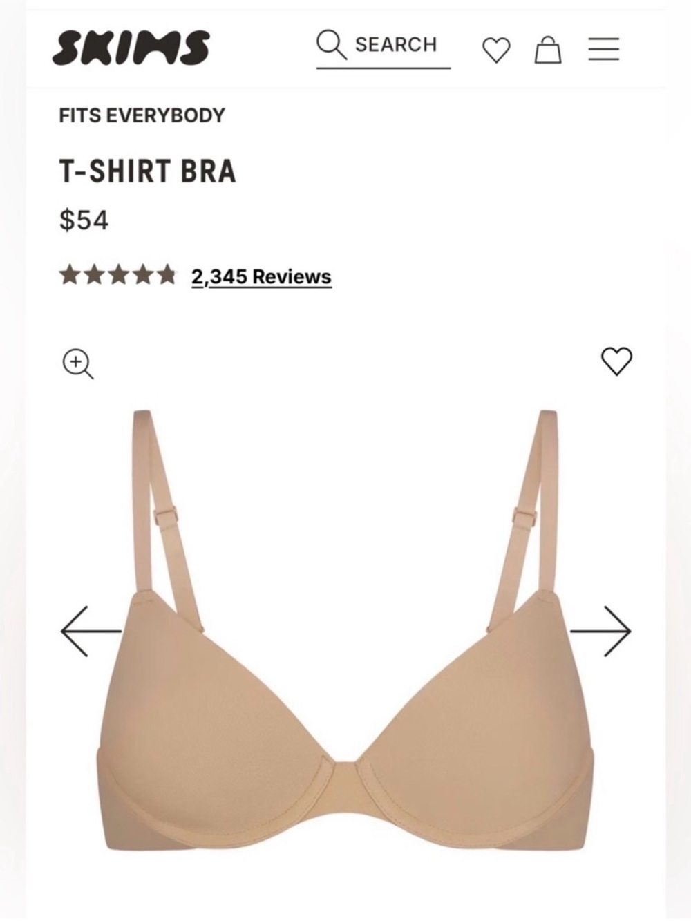 SKIMS T-Shirt Bra — Nude Tan 34DD